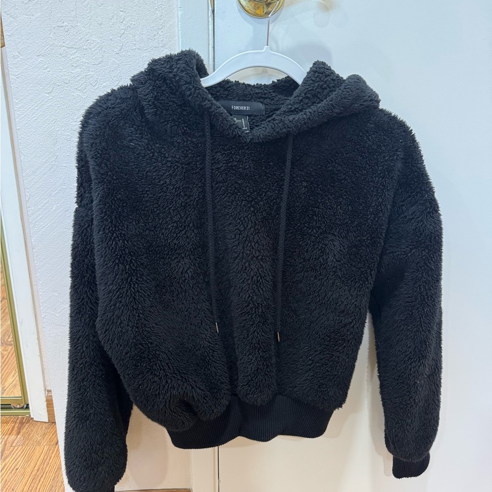 Forever 21 Black Fuzzy Hoodie Jacket